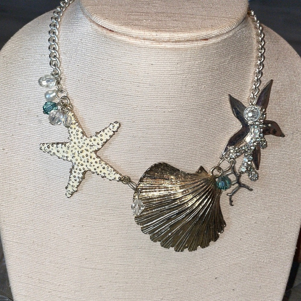 Silver & Gold Seashells with crystals #59